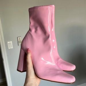 Pink patent booties